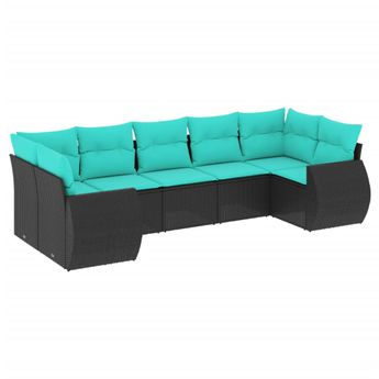 vidaXL 7 Piece Garden Sofa Set with Cushions Black Poly Rattan