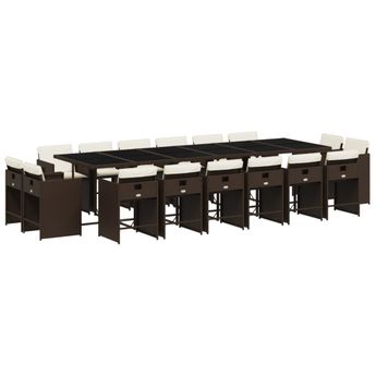 vidaXL 17 Piece Patio Dining Set with Cushions Brown Poly Rattan