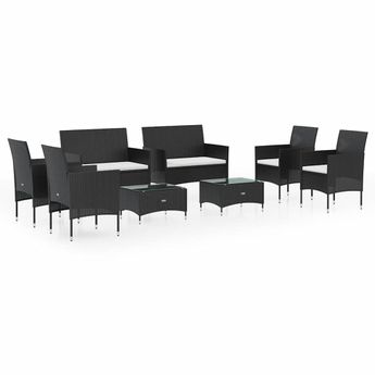vidaXL 8 Piece Patio Lounge Set with Cushions Poly Rattan Black