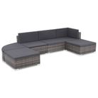 vidaXL 6 Piece Patio Lounge Set with Cushions Poly Rattan Gray