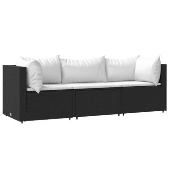 vidaXL 3 Piece Garden Lounge Set with Cushions Black Poly Rattan