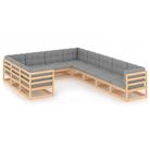 vidaXL 10 Piece Garden Lounge Set with Cushions Solid Wood Pine