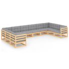 vidaXL 10 Piece Garden Lounge Set with Cushions Solid Wood Pine