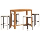 vidaXL 5 Piece Patio Bar Set Brown Solid Wood Acacia and Poly Rattan