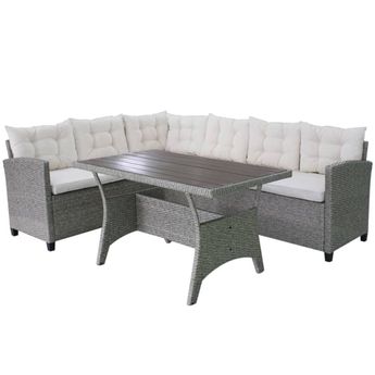 vidaXL 3 Piece Patio Lounge Set with Cushions Poly Rattan Gray