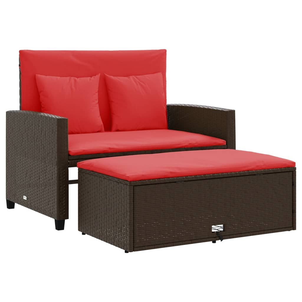 vidaXL Patio Sofa with Cushions 2-Seater Brown Poly Rattan