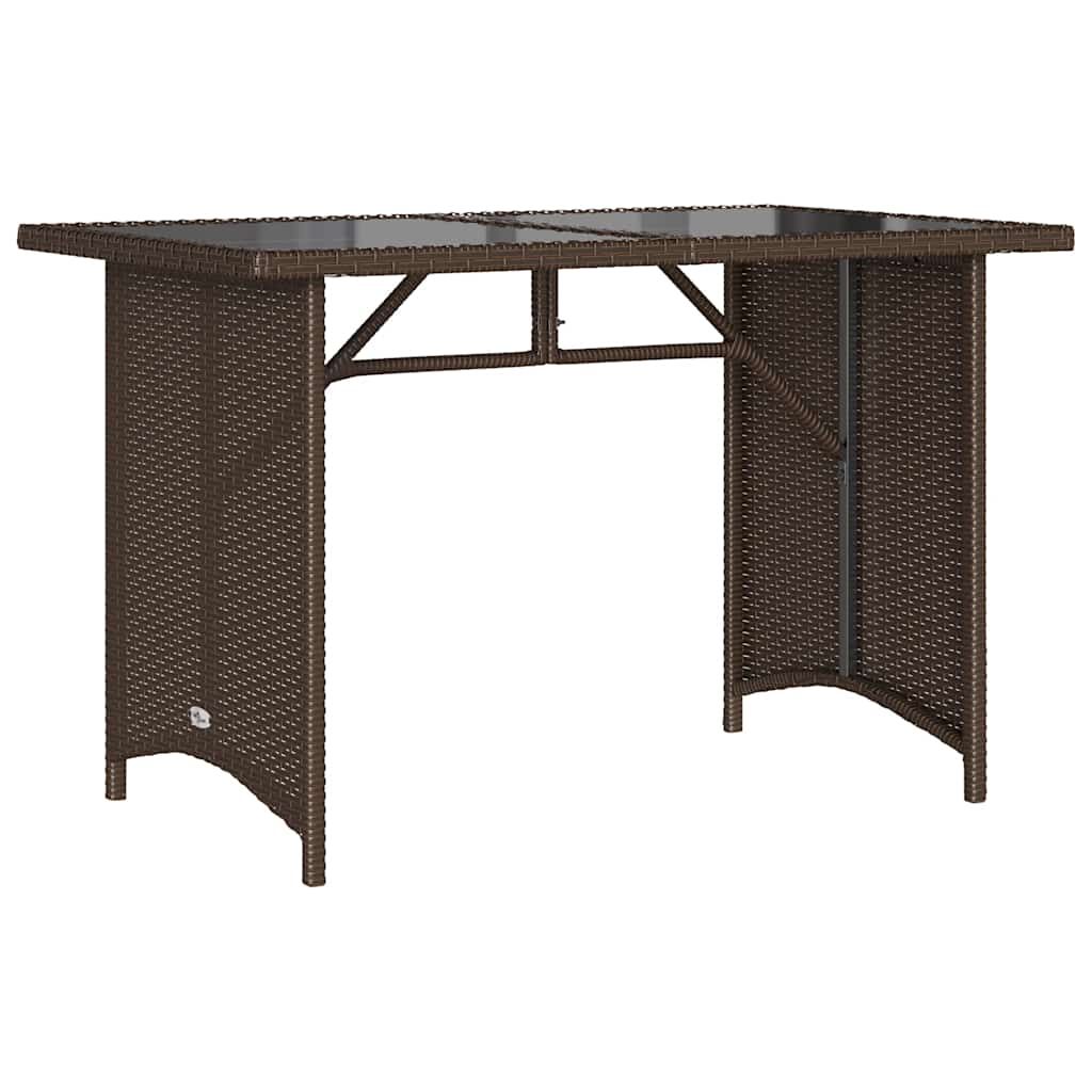 vidaXL Patio Table with Glass Top Brown 43.3"x26.8"x27.6" Poly Rattan