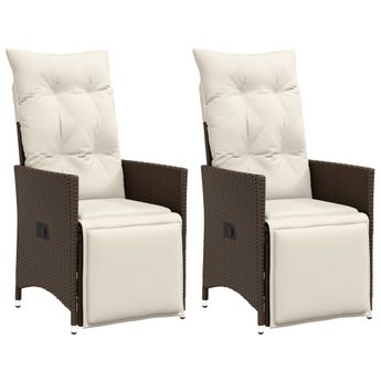 vidaXL Reclining Garden Chairs 2 pcs with Cushions Brown Poly Rattan