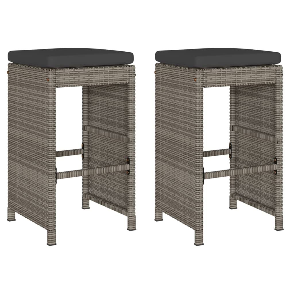 vidaXL Patio Bar Stools with Cushions 2 pcs Gray Poly Rattan