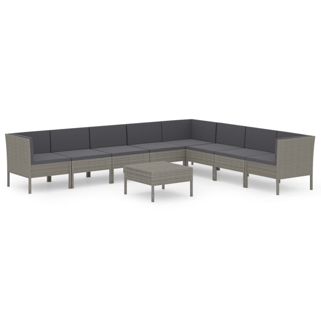 vidaXL 9 Piece Garden Lounge Set with Cushions Poly Rattan Grey