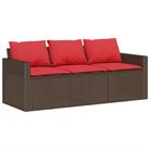 vidaXL Patio Sofa with Cushions 3-Seater Brown Poly Rattan