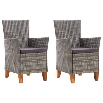 vidaXL Patio Chairs 2 pcs with Cushions Poly Rattan Gray