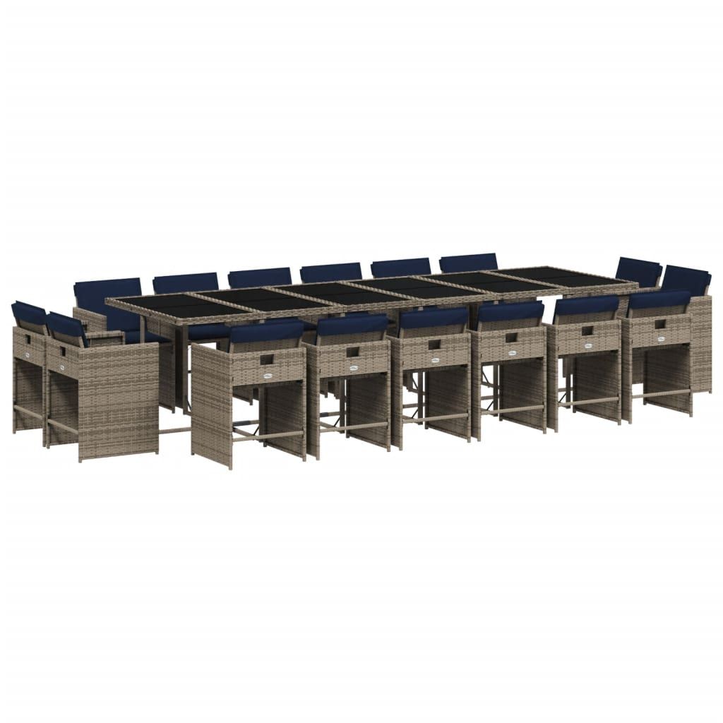 vidaXL 17 Piece Garden Dining Set with Cushions Grey Poly Rattan