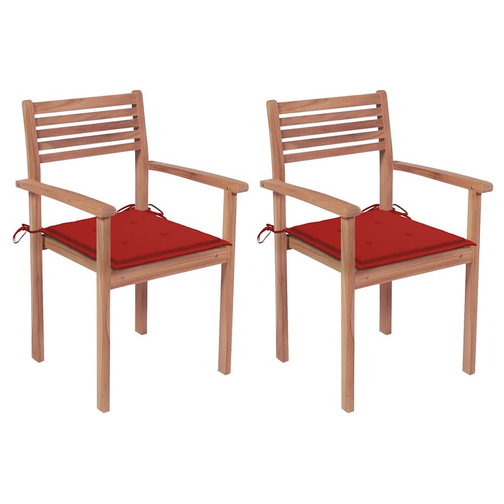 vidaXL Patio Chairs 2 pcs with Red Cushions Solid Teak Wood