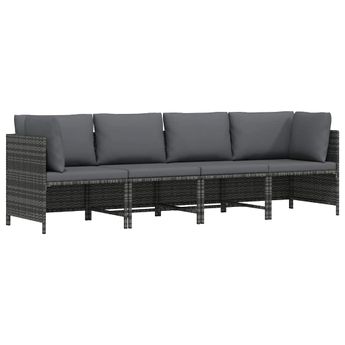 vidaXL 4-Seater Patio Sofa with Cushions Gray Poly Rattan