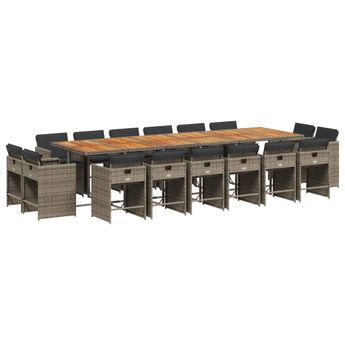 vidaXL 17 Piece Patio Dining Set with Cushions Gray Poly Rattan
