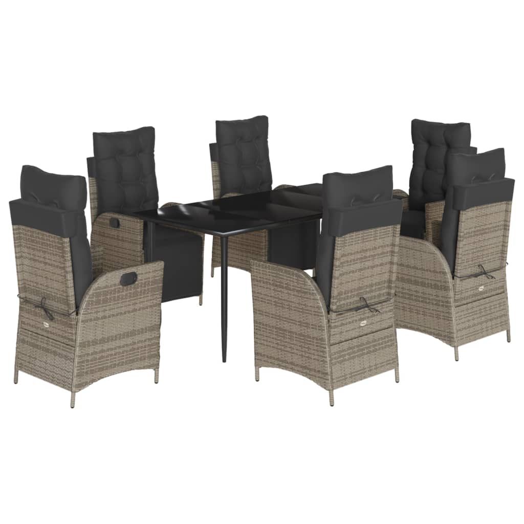 vidaXL 7 Piece Garden Dining Set with Cushions Grey Poly Rattan
