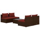 vidaXL 5 Piece Patio Lounge Set with Cushions Poly Rattan Brown