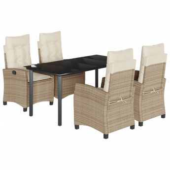 vidaXL 5 Piece Garden Dining Set with Cushions Beige Poly Rattan