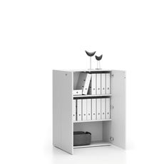 Low office cabinet SEGMENT, lockable, 2 shelves, 840 x 370 x 1140 mm, white