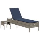 vidaXL Sun Lounger with Table and Cushion Grey Poly Rattan