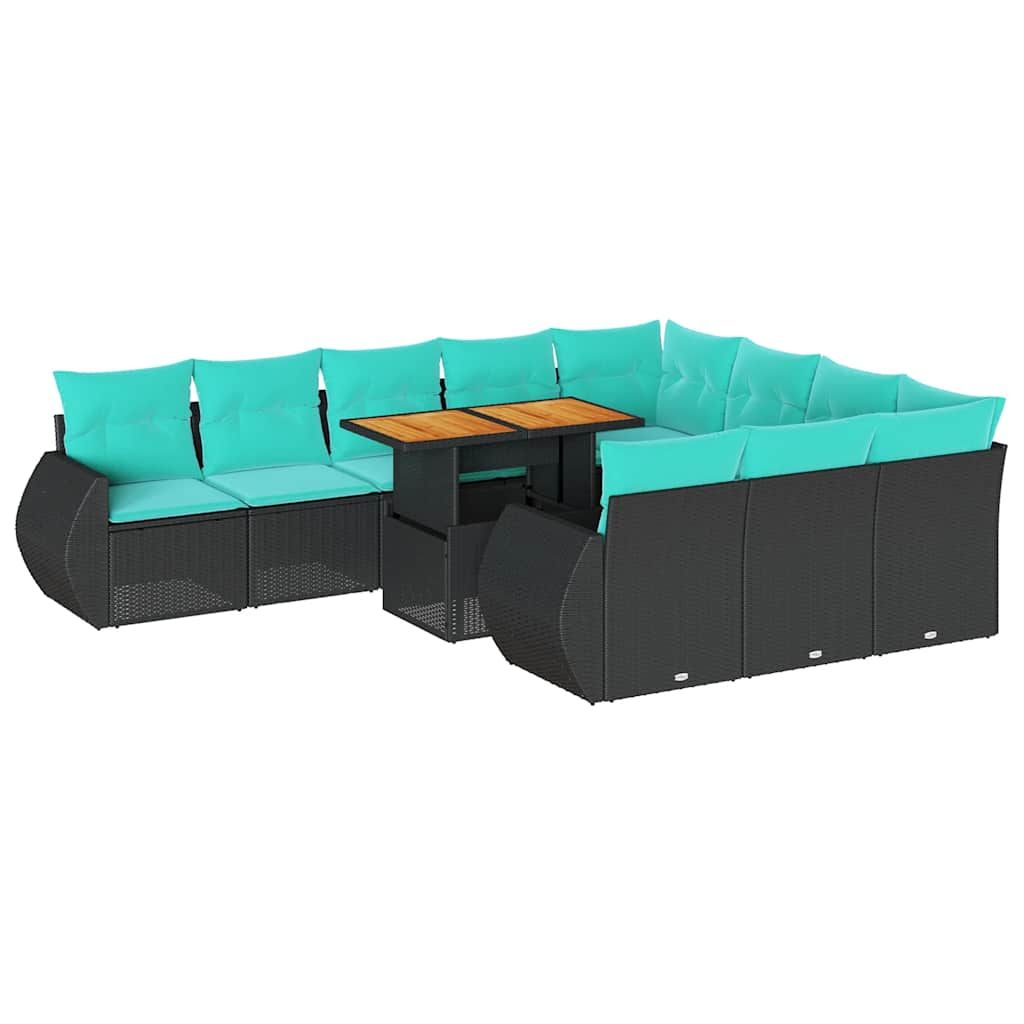 vidaXL 11 Piece Garden Sofa Set with Cushions Black Poly Rattan