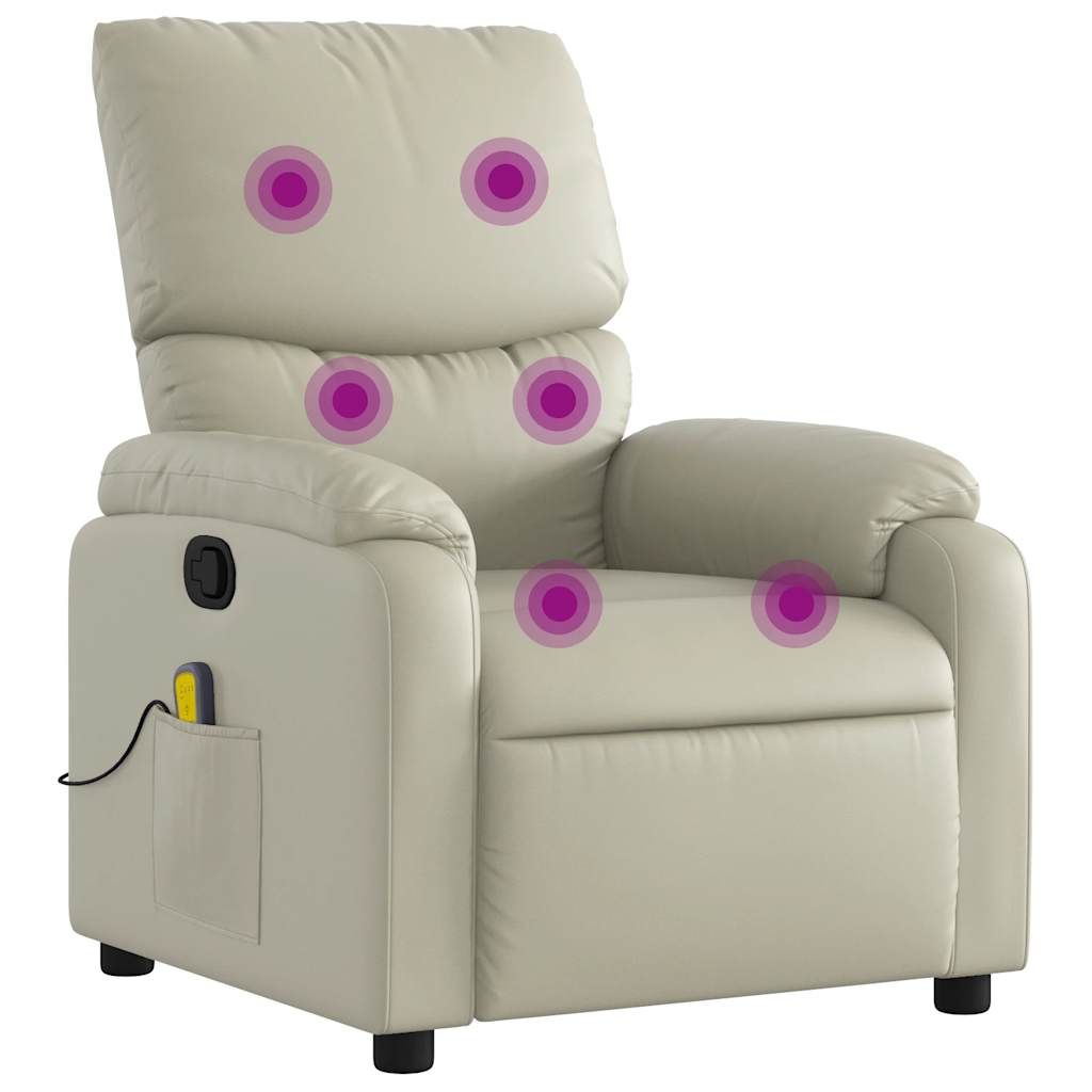 vidaXL Massage Recliner Chair Cream Faux Leather