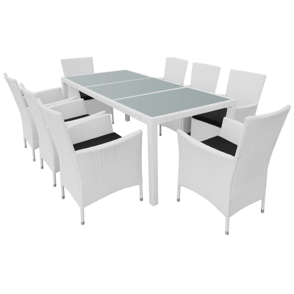 vidaXL 9 Piece Patio Dining Set Poly Rattan Cream White