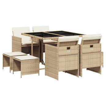 vidaXL 9 Piece Patio Dining Set with Cushions Beige Poly Rattan