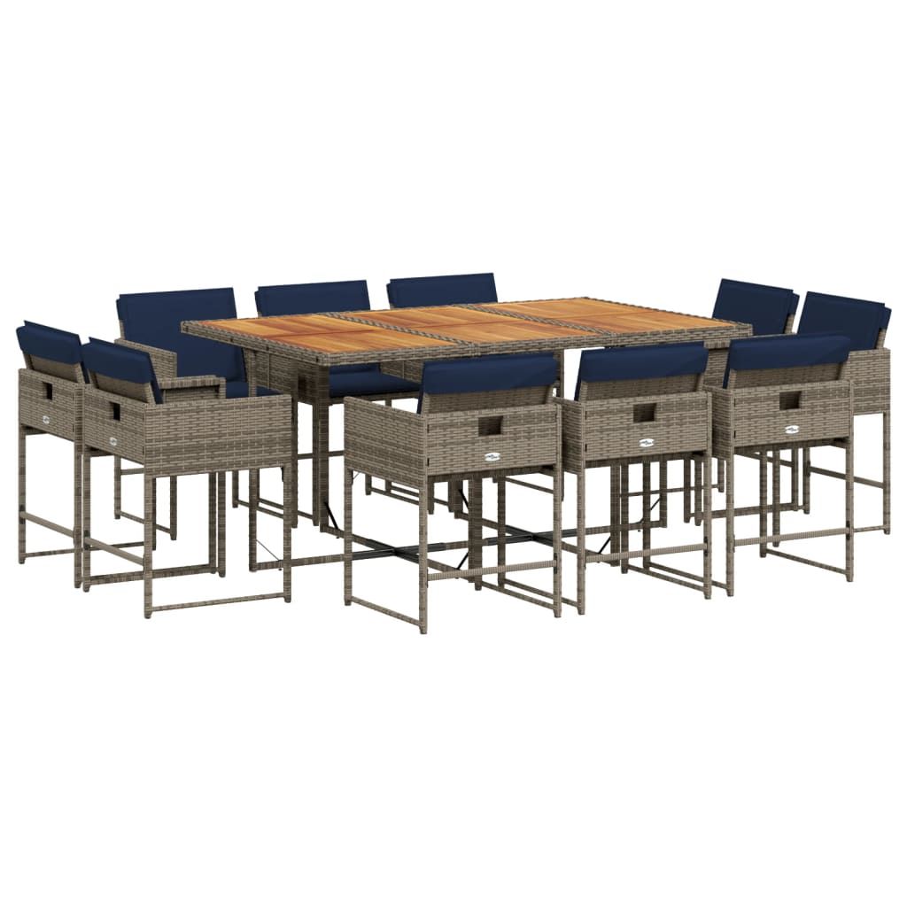vidaXL 11 Piece Garden Dining Set with Cushions Grey Poly Rattan