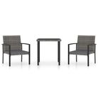 vidaXL 3 Piece Patio Dining Set Poly Rattan Gray