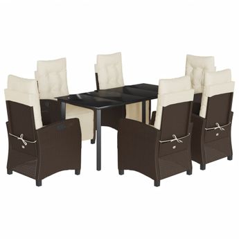 vidaXL 7 Piece Garden Dining Set with Cushions Brown Poly Rattan