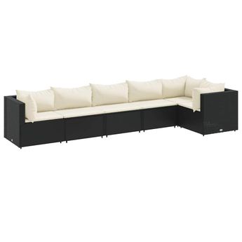 vidaXL 6 Piece Garden Lounge Set with Cushions Black Poly Rattan