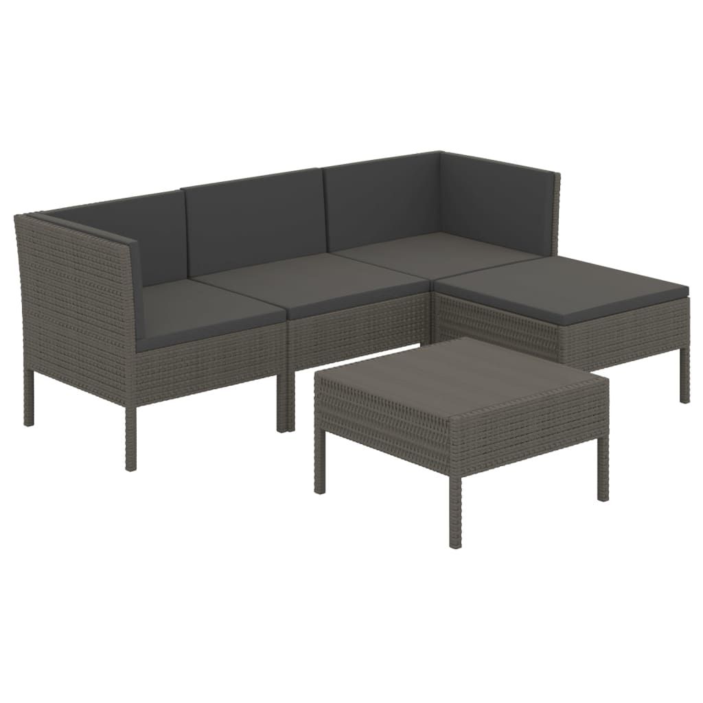 vidaXL 5 Piece Patio Lounge Set with Cushions Poly Rattan Gray