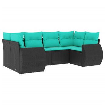 vidaXL 6 Piece Garden Sofa Set with Cushions Black Poly Rattan