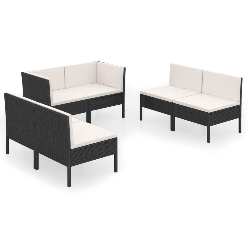 vidaXL 6 Piece Garden Lounge Set with Cushions Poly Rattan Black