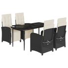 vidaXL 5 Piece Patio Dining Set with Cushions Black Poly Rattan