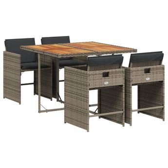 vidaXL 5 Piece Patio Dining Set with Cushions Gray Poly Rattan
