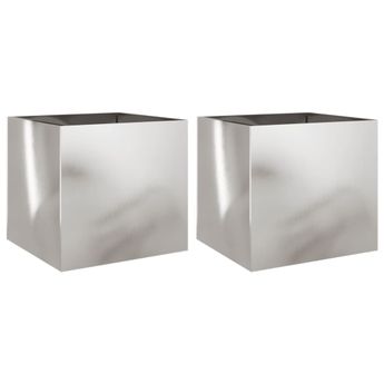 vidaXL Planters 2 pcs Silver 16.5"x15.7"x15.4" Stainless Steel