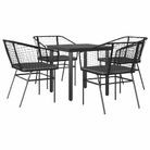 vidaXL 5 Piece Garden Dining Set with Cushions Black Poly Rattan Glass