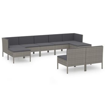 vidaXL 9 Piece Garden Lounge Set with Cushions Poly Rattan Grey