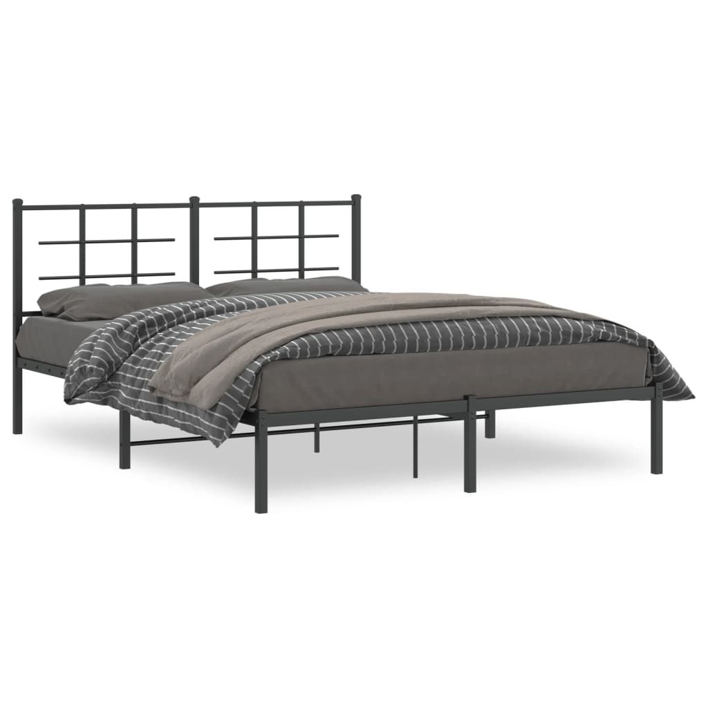 vidaXL Metal Bed Frame without Mattress with Headboard Black 59.1"x78.7"