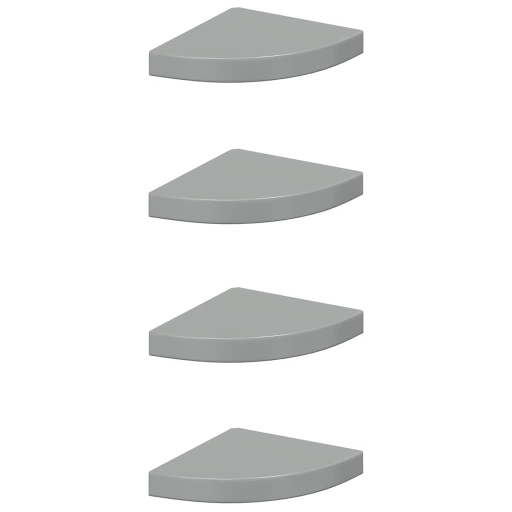 vidaXL Floating Corner Shelves 4 pcs High Gloss Gray 9.8"x9.8"x1.5" MDF