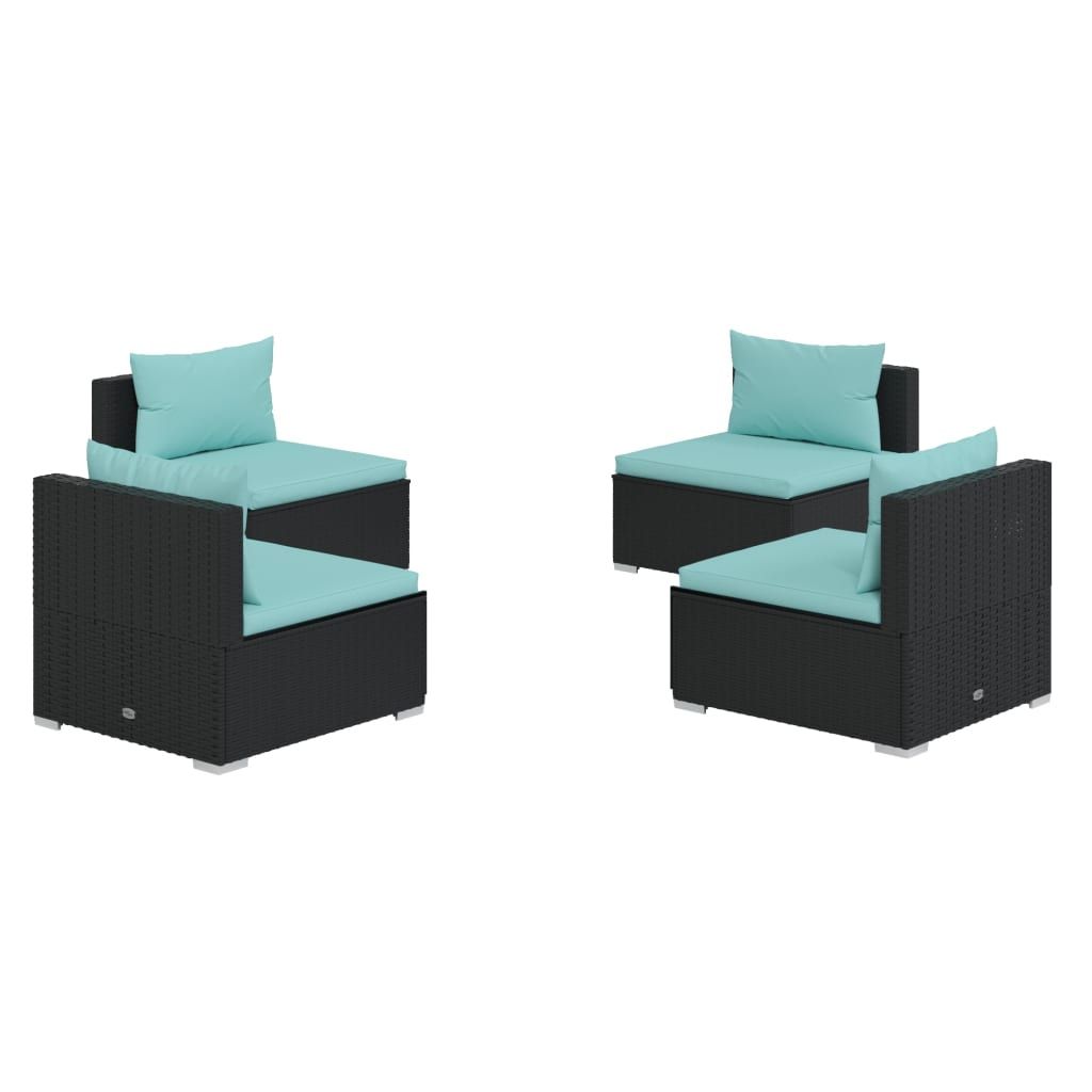 vidaXL 4 Piece Garden Lounge Set with Cushions Poly Rattan Black