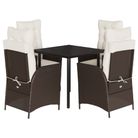 vidaXL 5 Piece Garden Dining Set with Cushions Brown Poly Rattan