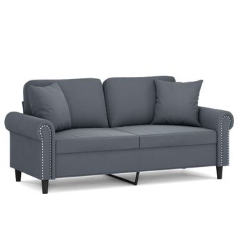 vidaXL 2-Seater Sofa with Throw Pillows Dark Gray 55.1" Velvet