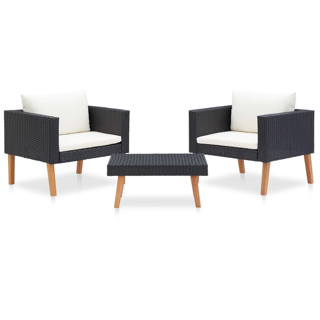vidaXL 3 Piece Garden Lounge Set with Cushions Poly Rattan Black