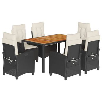 vidaXL 7 Piece Garden Dining Set with Cushions Black Poly Rattan