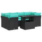 vidaXL 7 Piece Garden Sofa Set with Cushions Black Poly Rattan Acacia