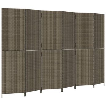vidaXL Room Divider 6 Panels Grey Poly Rattan